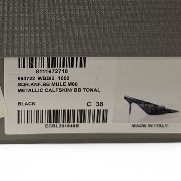 Balenciaga Women's Black Square Knife BB Mule Size 38 NEW IN BOX - Picture 16 of 16
